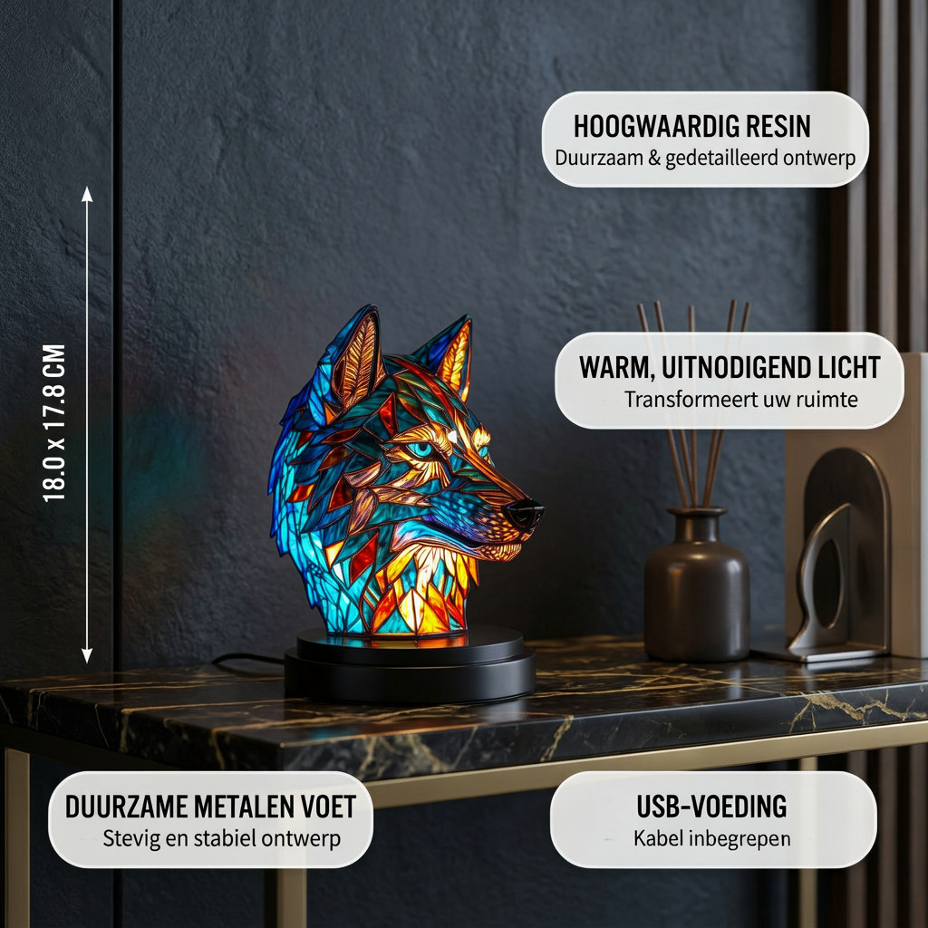 Lampe animale Bo Loup avec les caractéristiques du produit