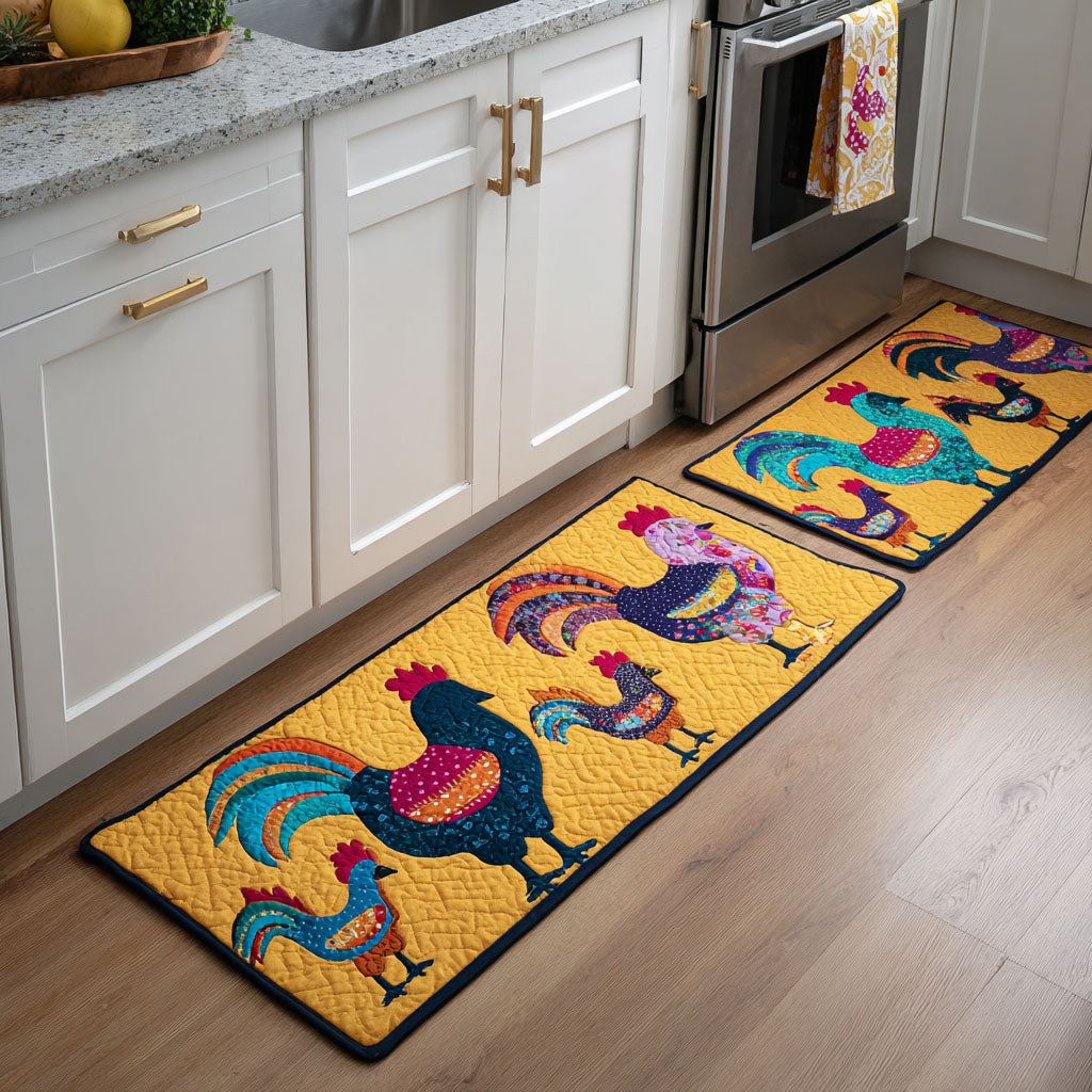 Lot de tapis de cuisine Poules et Fleurs
