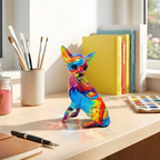Resin Chihuahua dierenlamp op een houten tafel in een lichte kamer