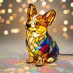 Vrolijke Corgi dierenlamp in glas-in-lood-stijl, verlicht