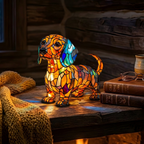 Lampe animale Teckel Rayonnant allumée dans une pièce chaleureuse le soir