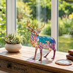 Hertenlamp Sand dierenlamp op een houten tafel in een lichte kamer