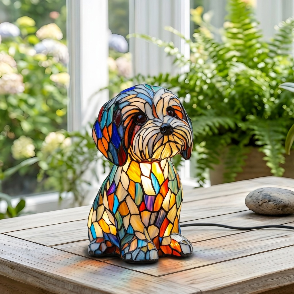 Gezellig Samen dierenlamp op een houten tafel in een lichte kamer