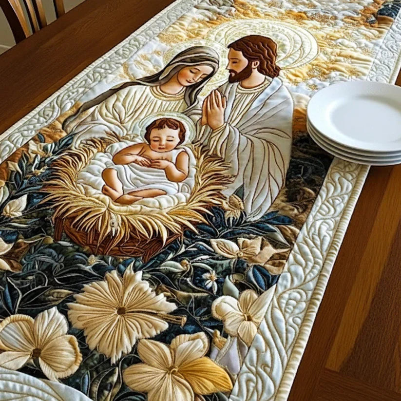 Gewatteerde tafelloper Goddelijke Kerststal