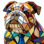 Close-up van de Elegante Bulldog dierenlamp, kleurrijk mozaïekdetail