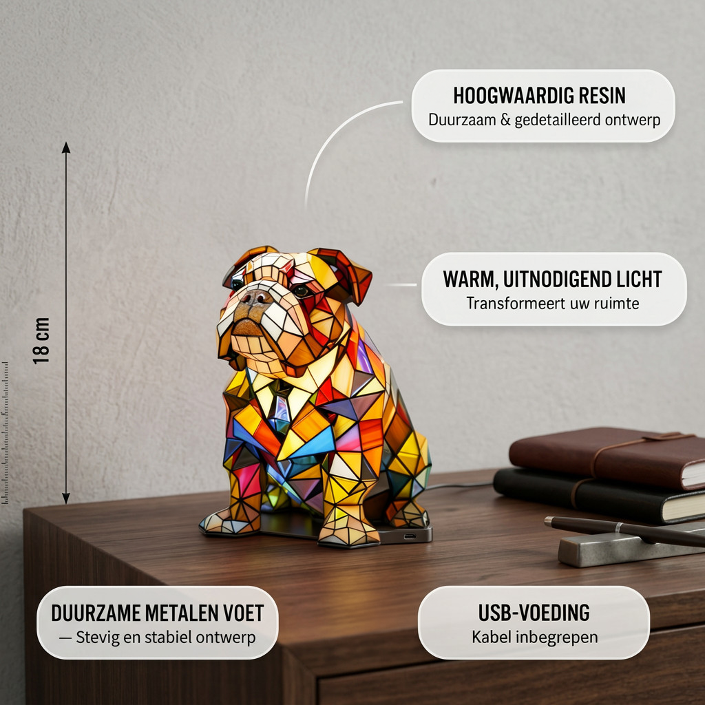 Elegante Bulldog dierenlamp met productkenmerken