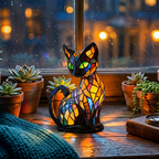 Fluweelschemering Kat dierenlamp die gezellig gloeit in een kamer 's avonds