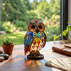 Lampe animale Hibou Sage sur une table en bois dans une pièce lumineuse