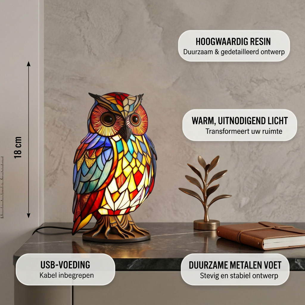 Lampe animale Hibou Sage avec les caractéristiques du produit