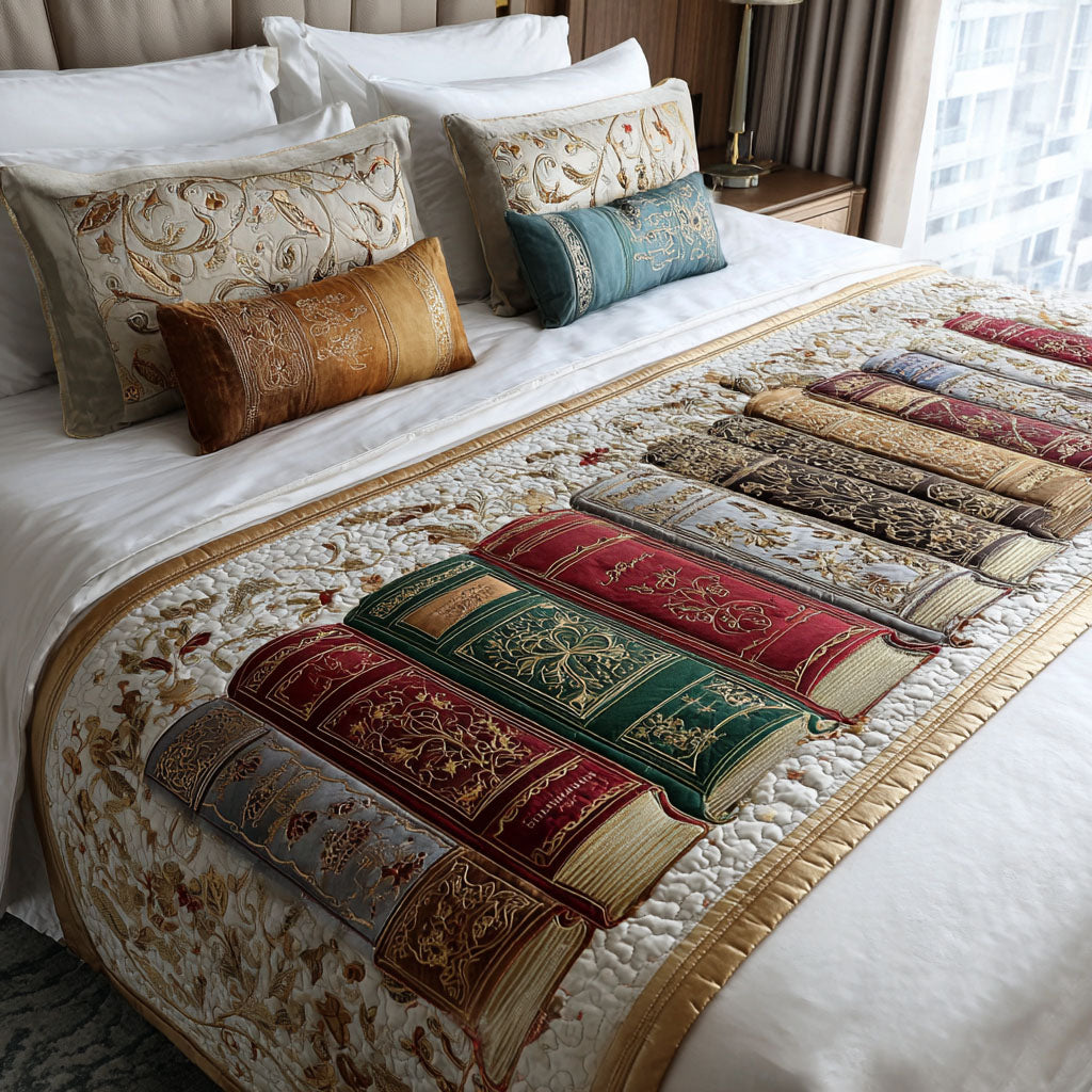 Gewatteerde bedloper Elegante Bladzijden – op een bed