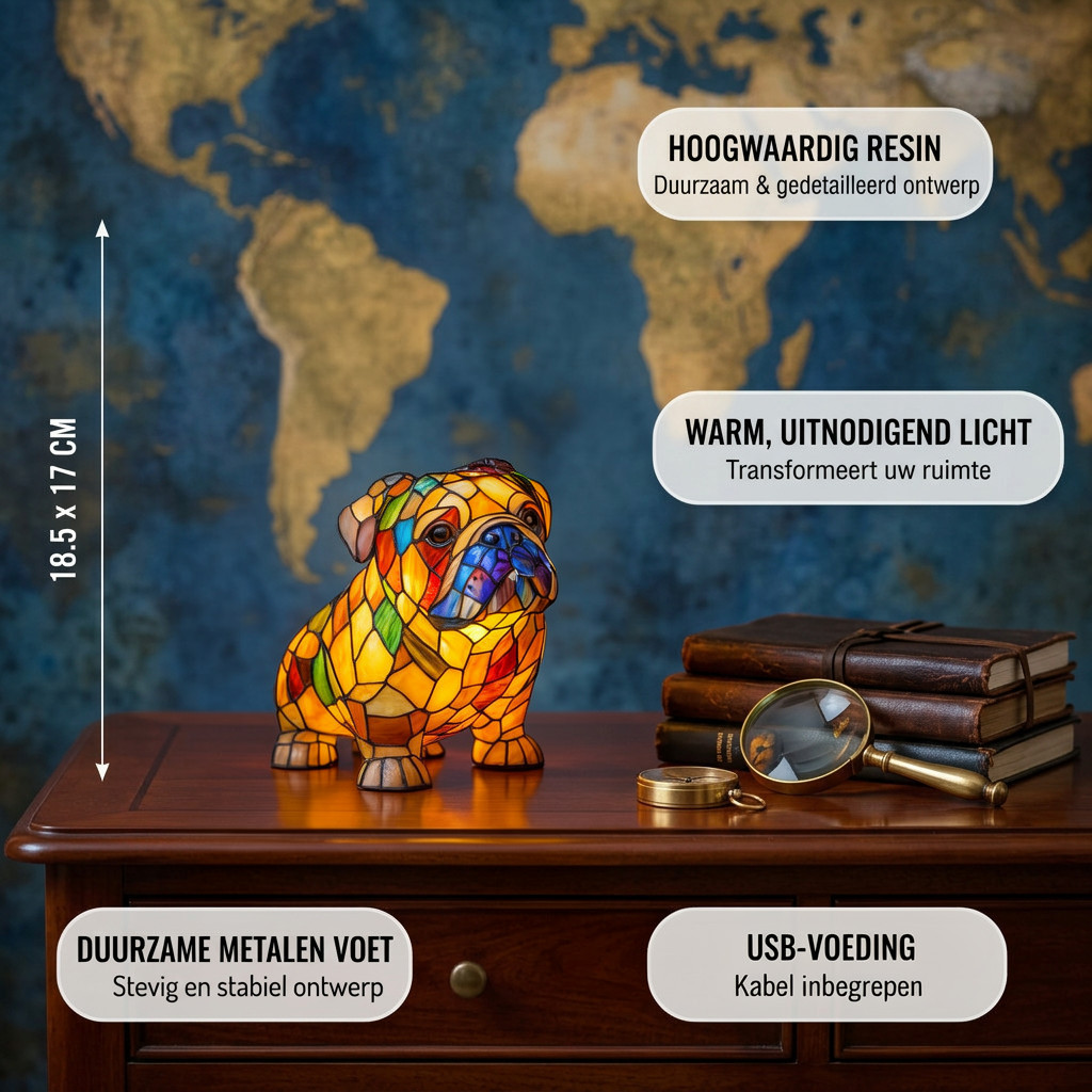 Betoverde Bulldog dierenlamp met productkenmerken