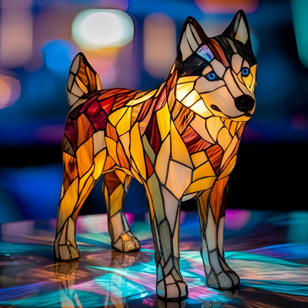 Nala Hond dierenlamp in glas-in-lood-stijl, verlicht