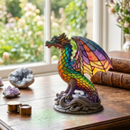 Lampe animale Wammes Dragon sur une table en bois dans une pièce lumineuse