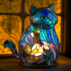 Betoverende Oranje Kat dierenlamp in glas-in-lood-stijl, verlicht