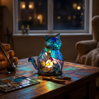 Betoverende Oranje Kat dierenlamp die gezellig gloeit in een kamer 's avonds