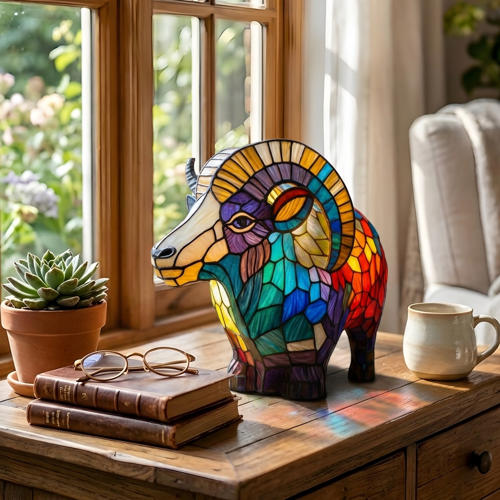Jip Geit dierenlamp op een houten tafel in een lichte kamer