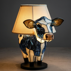 Betoverende Holstein-koe dierenlamp in glas-in-lood-stijl, verlicht