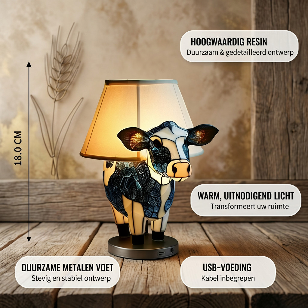 Betoverende Holstein-koe dierenlamp met productkenmerken