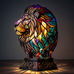 Betoverende Majestueuze Leeuw dierenlamp in glas-in-lood-stijl, verlicht