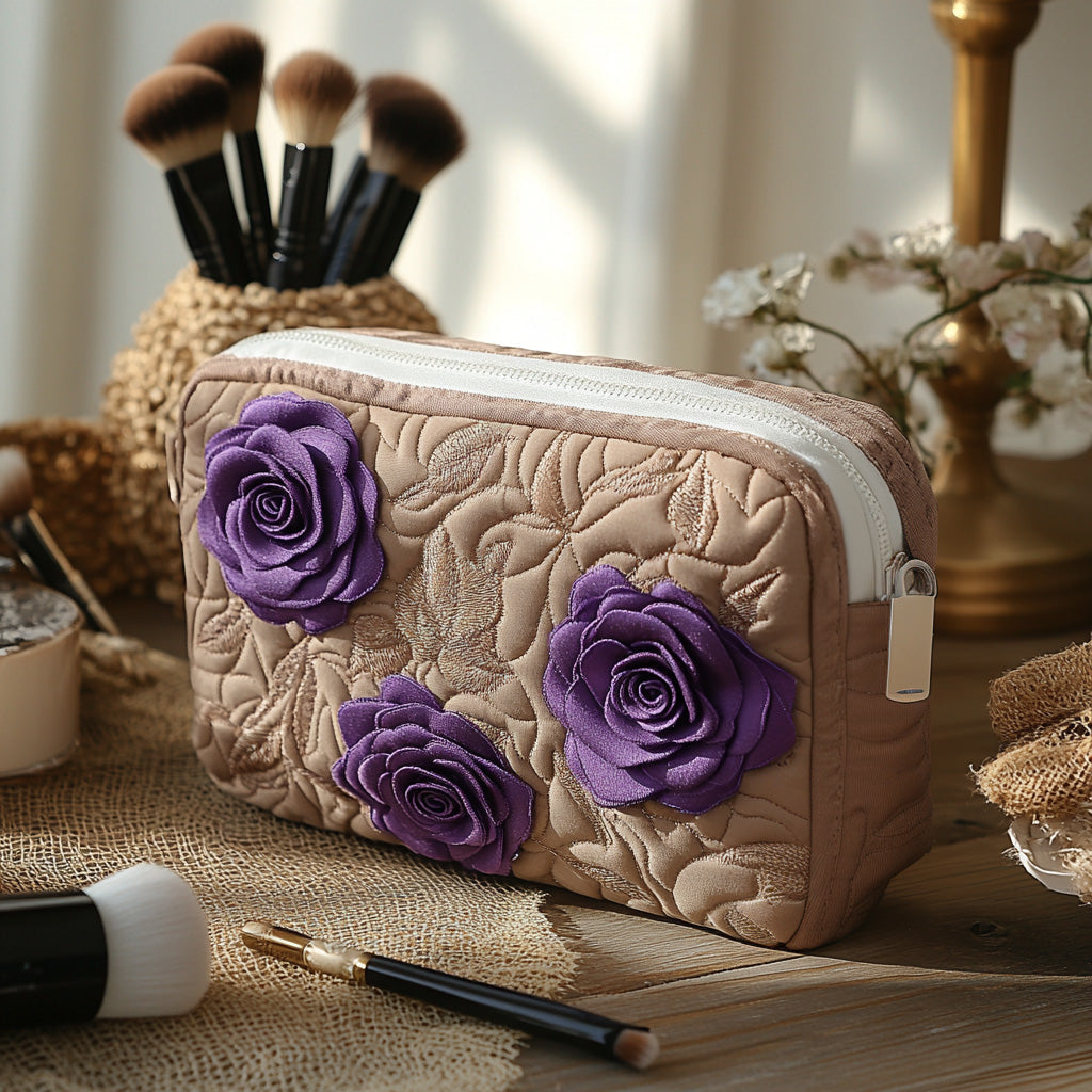 Trousse de maquillage matelassée Rose Enchantée
