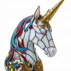 Close-up van de Luna Eenhoorn dierenlamp, kleurrijk mozaïekdetail