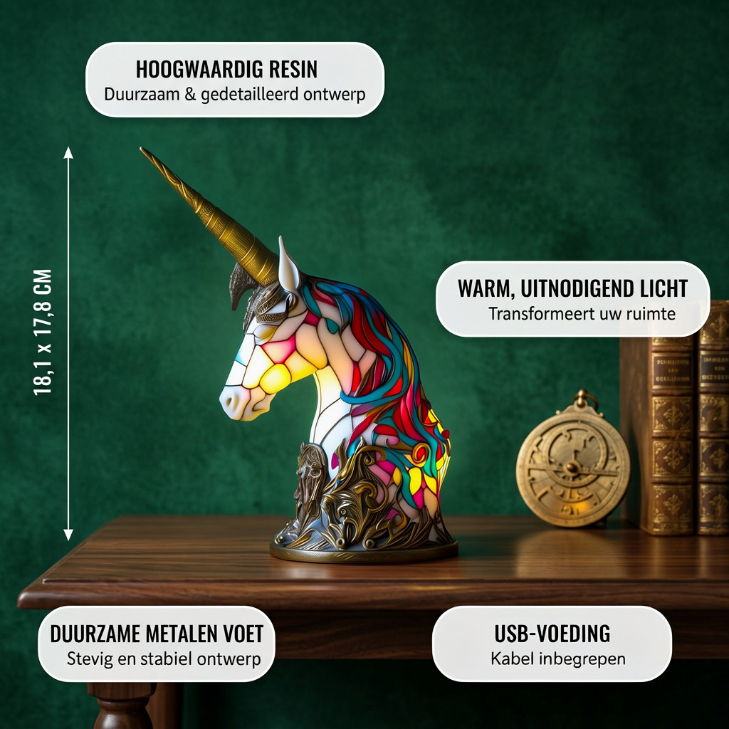 Luna Eenhoorn dierenlamp met productkenmerken