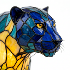 Close-up van de Fluwelen Panter dierenlamp, kleurrijk mozaïekdetail