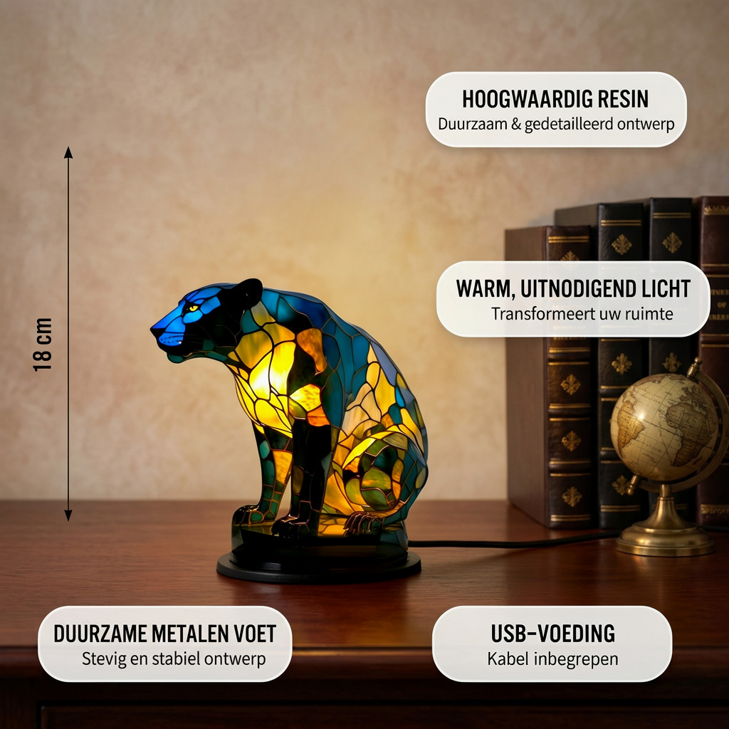 Fluwelen Panter dierenlamp met productkenmerken