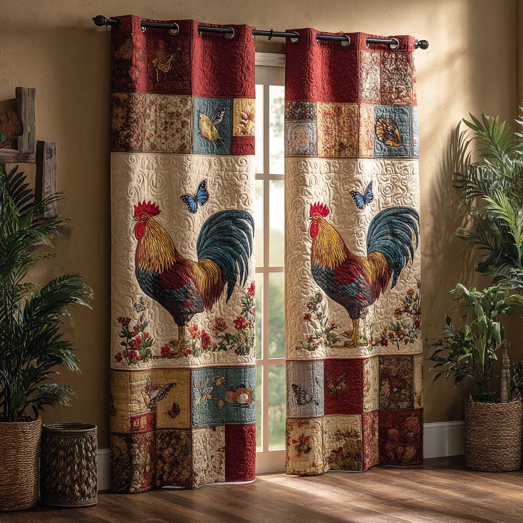 Gewatteerde gordijnen Boerderijhaan Patchwork – set van 2 panelen