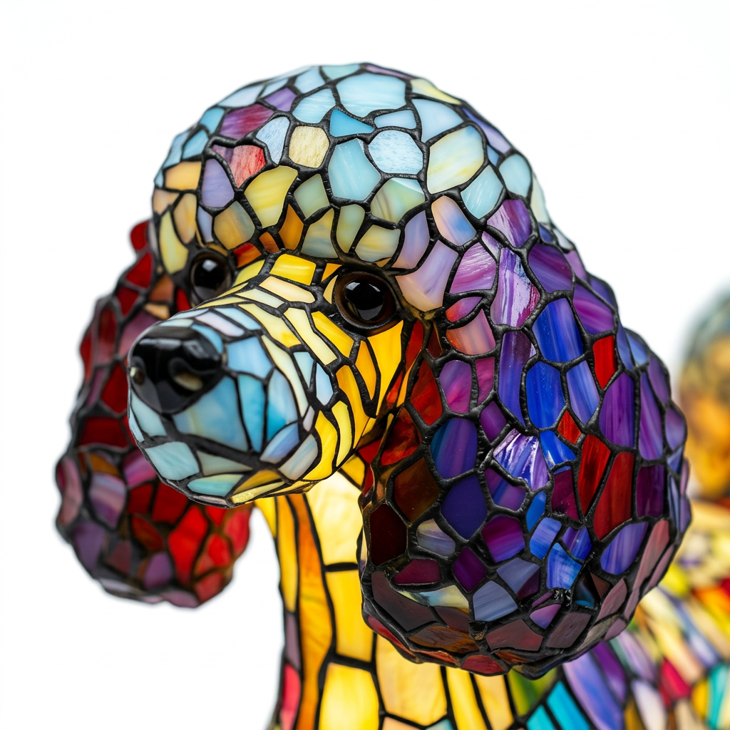 Gros plan de la lampe animale Cristal de Flamme, détail de la mosaïque colorée