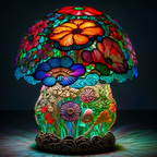 Berijpte Paddenstoel dierenlamp in glas-in-lood-stijl, verlicht