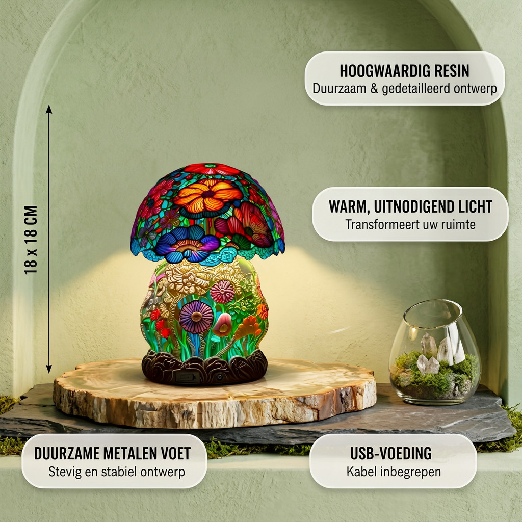 Berijpte Paddenstoel dierenlamp met productkenmerken