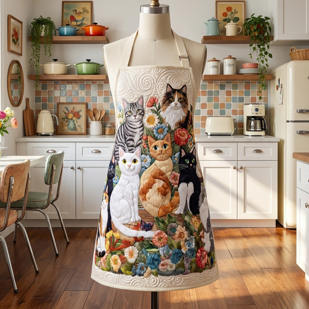 Tablier de cuisine matelassé Contes de Chats au Jardin