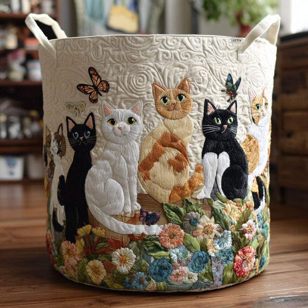 Panier à linge matelassé Chats du jardin