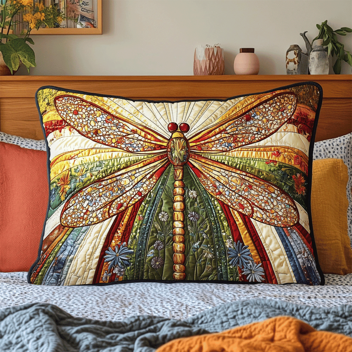 Taie d'oreiller matelassée Libellule rayonnante – vue de face