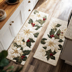 Lot de tapis de cuisine Fleurs d'Hiver Dorées