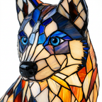 Close-up van de Noordse Husky dierenlamp, kleurrijk mozaïekdetail