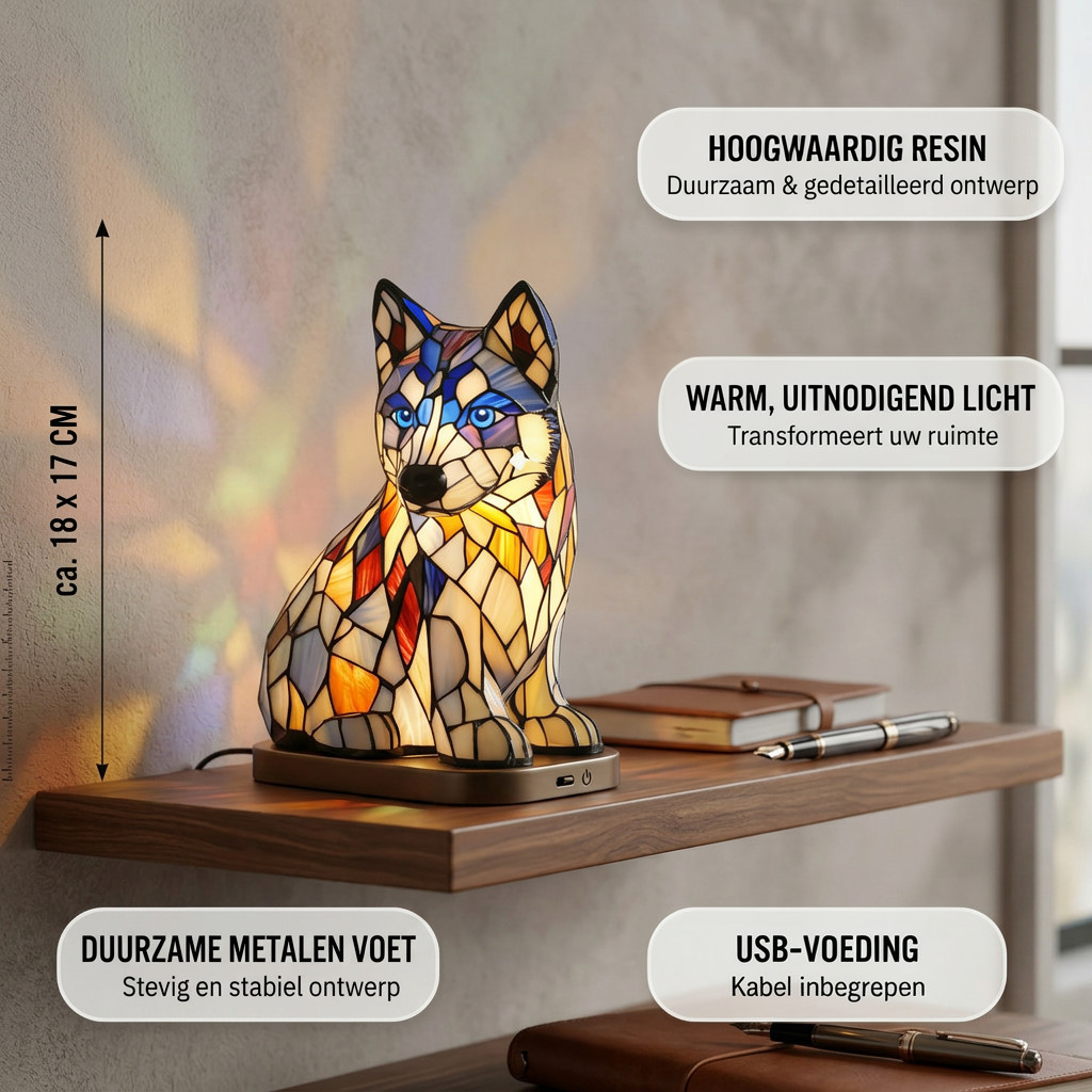 Noordse Husky dierenlamp met productkenmerken