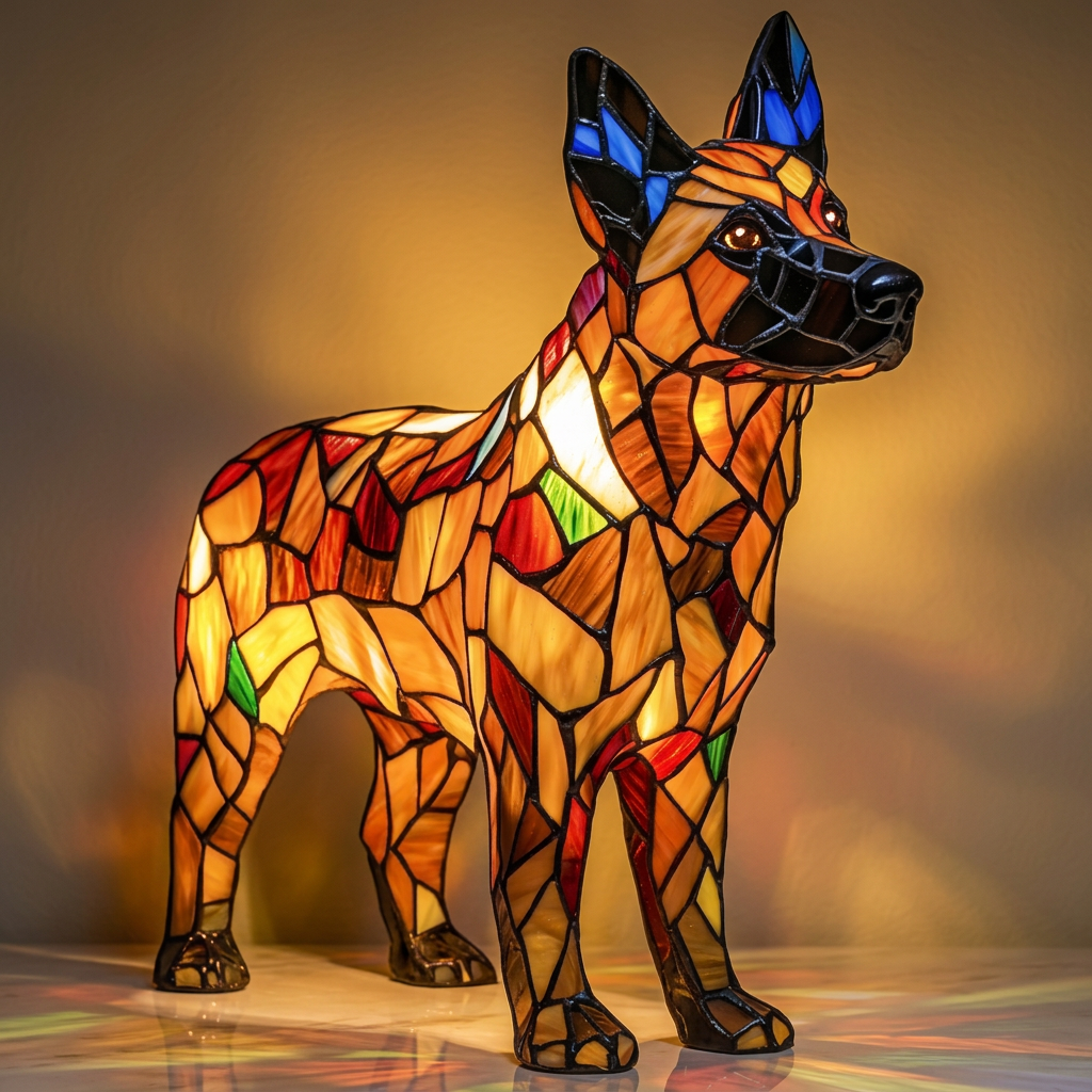 Lichtgevende Beschermer dierenlamp in glas-in-lood-stijl, verlicht