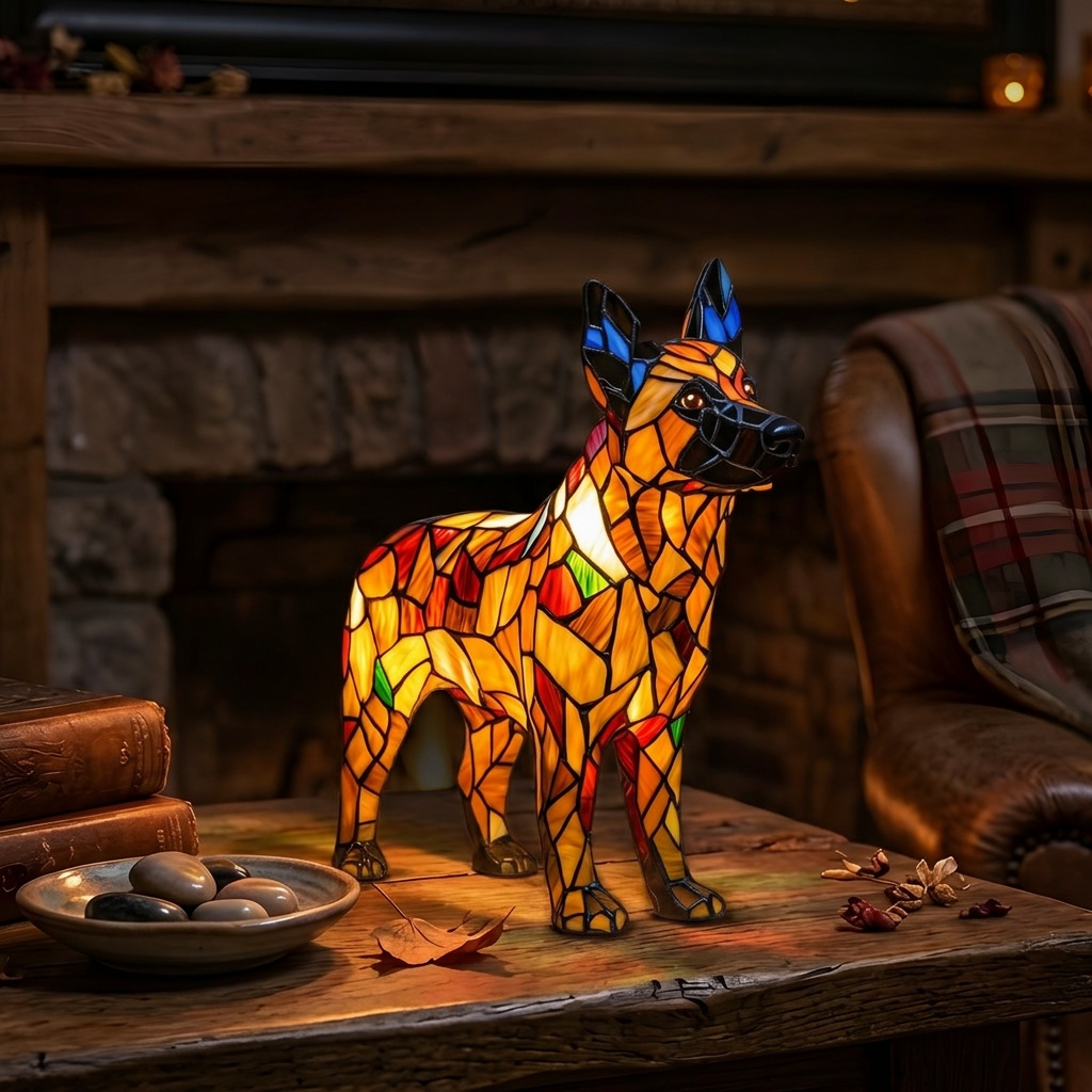 Lichtgevende Beschermer dierenlamp die gezellig gloeit in een kamer 's avonds
