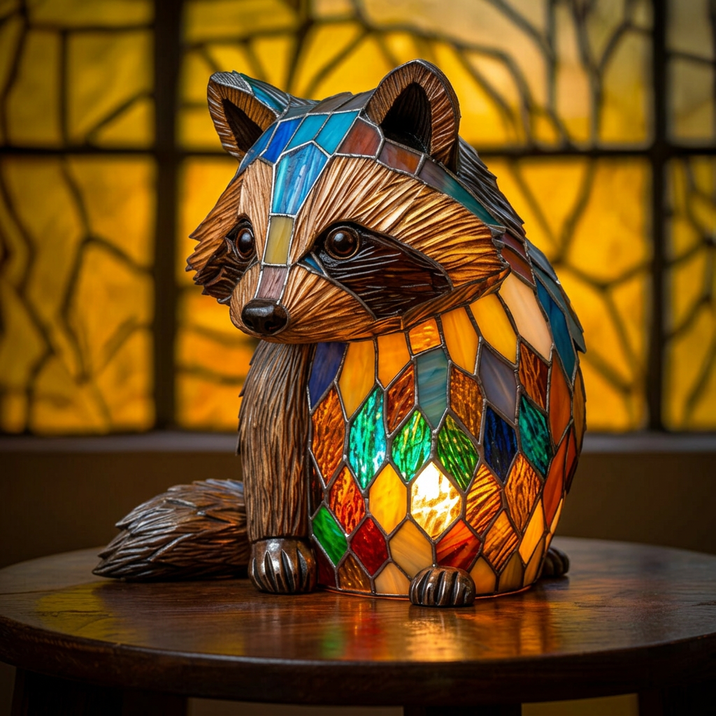Jackie Wasbeer dierenlamp in glas-in-lood-stijl, verlicht