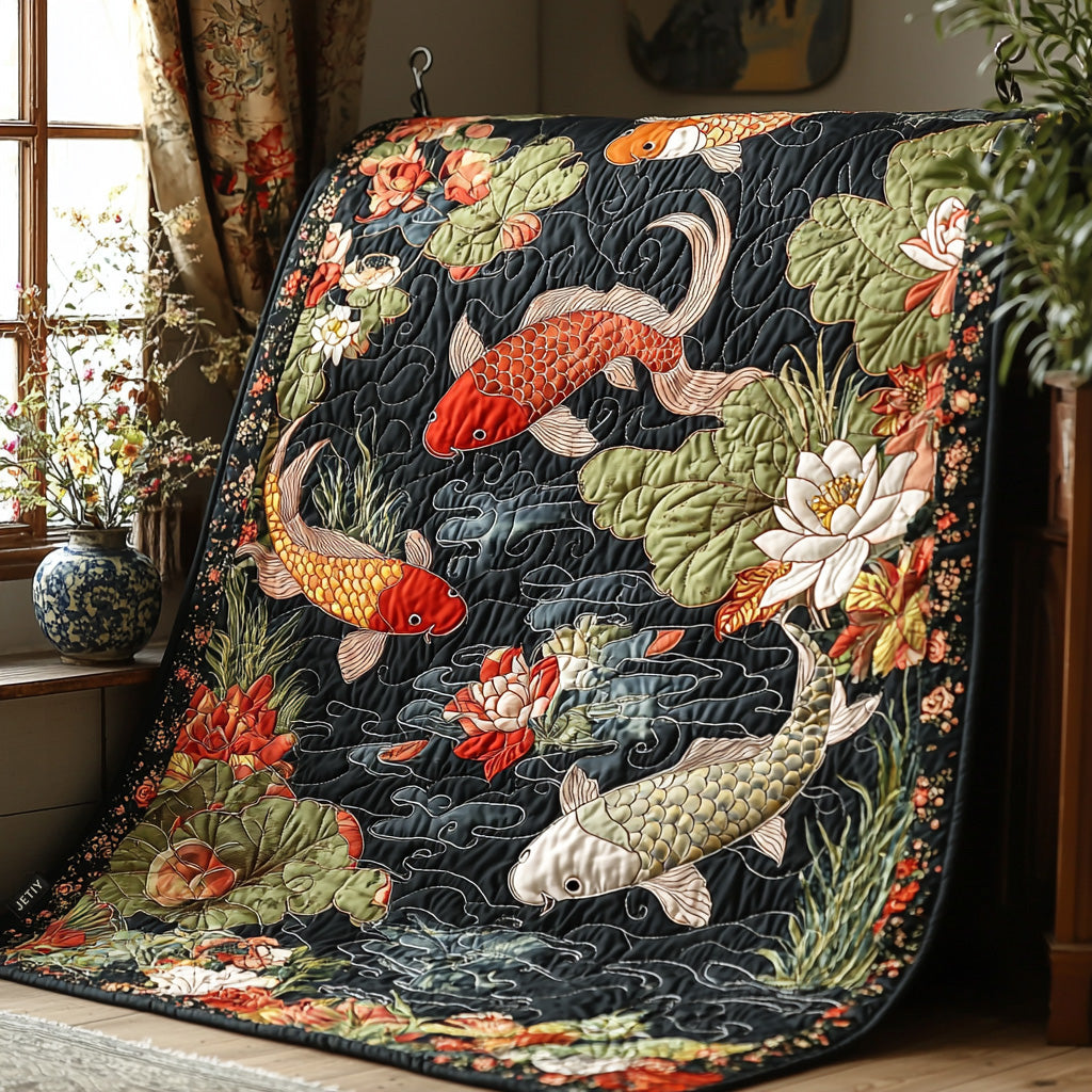 Couvre-lit matelassé Élégance des koïs – motif complet