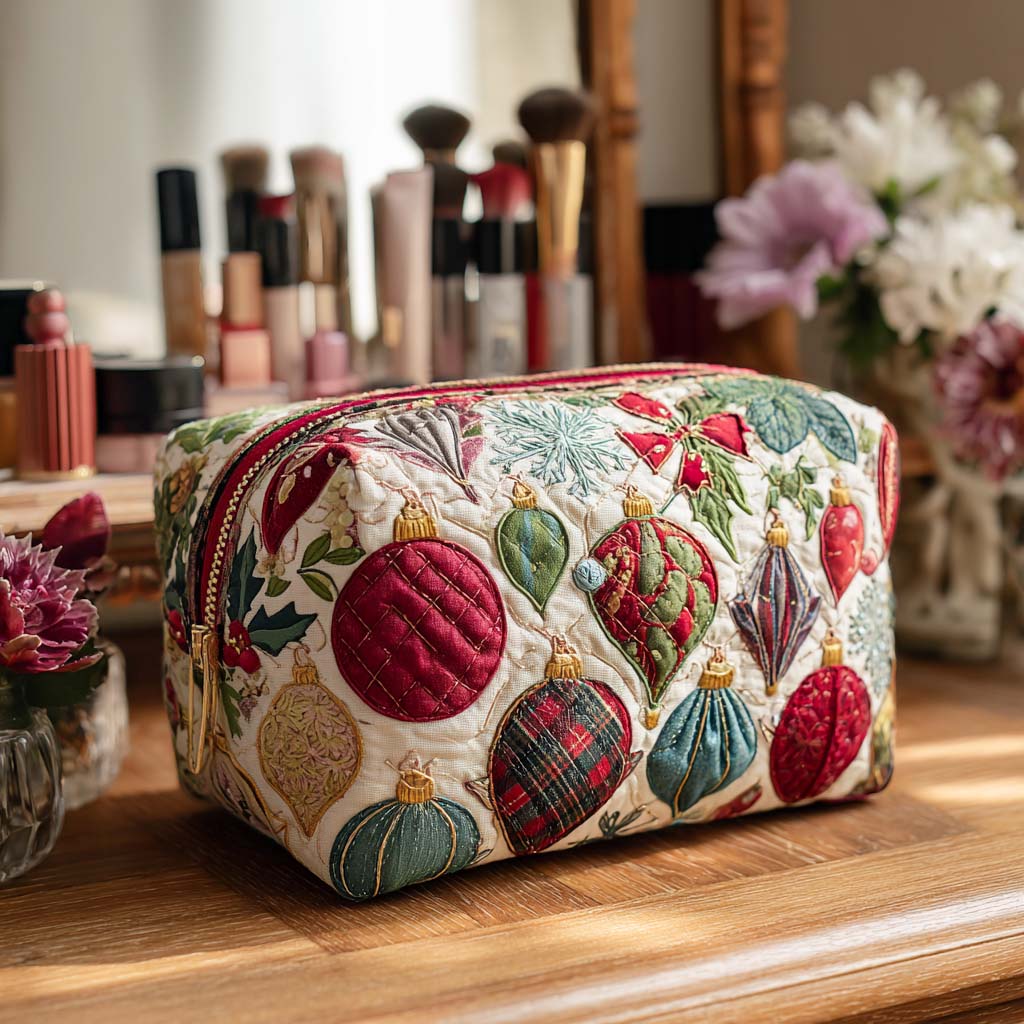 Trousse de maquillage matelassée Boule de Noël Joyeuse