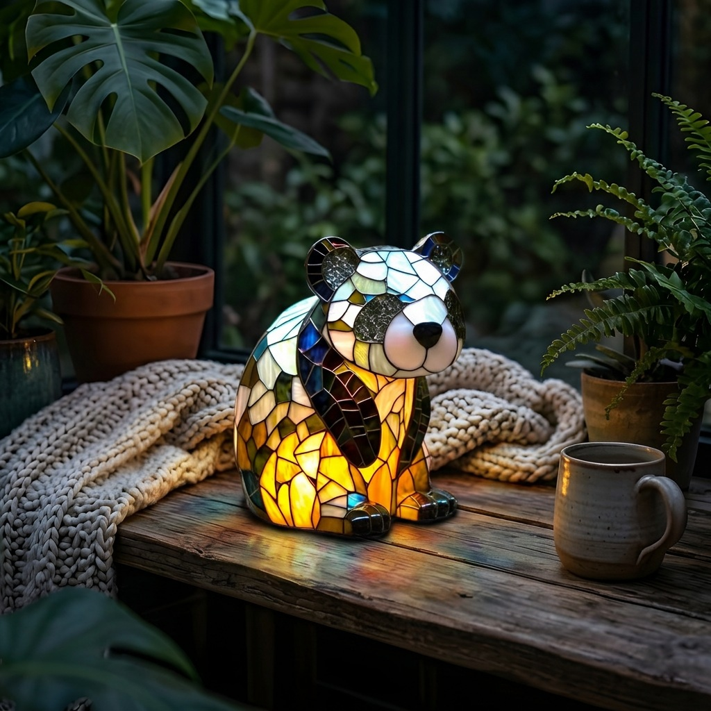Kloffie Panda dierenlamp die gezellig gloeit in een kamer 's avonds