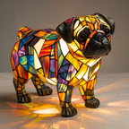 Lampe animale Carlin Rayonnant style vitrail, allumée