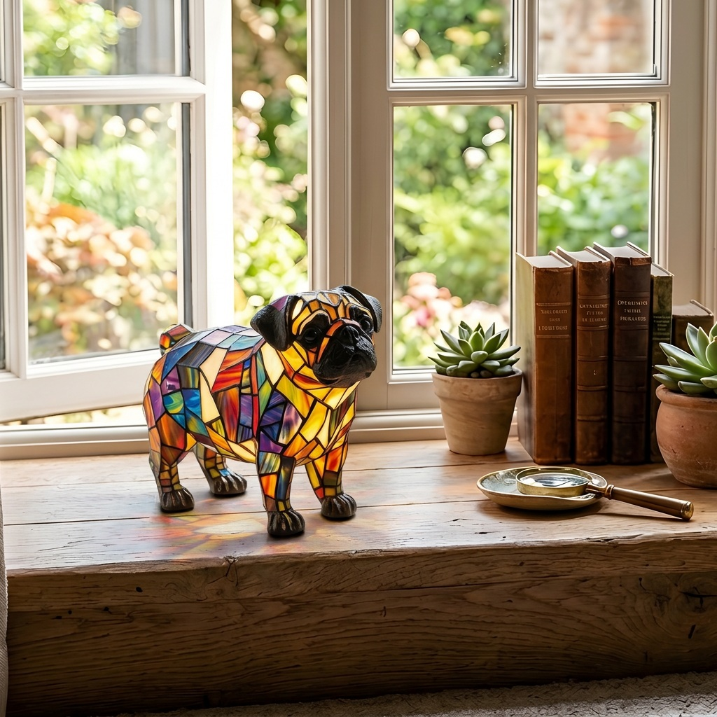 Lampe animale Carlin Rayonnant sur une table en bois dans une pièce lumineuse