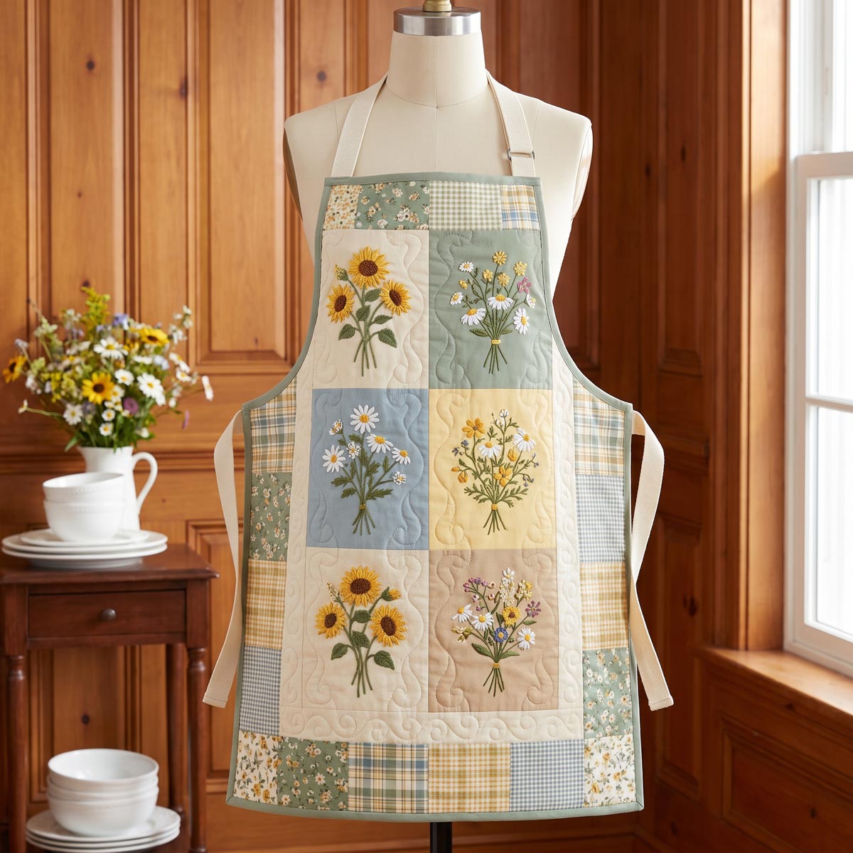 Tablier de cuisine matelassé Fleurs des Prés