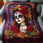Couvre-lit matelassé Crâne floral mystique – motif complet