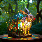 Noppie Konijn dierenlamp in glas-in-lood-stijl, verlicht