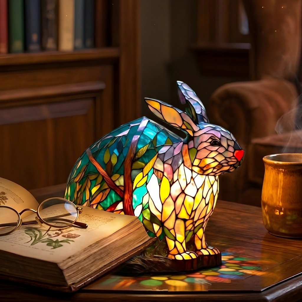 Noppie Konijn dierenlamp die gezellig gloeit in een kamer 's avonds
